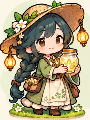 Wren สาวเฝ้าเรือนเมล็ดเรือง ผมเปียยาวสีเขียวหัวเป็ด ถือโหลเมล็ดเรืองแสง